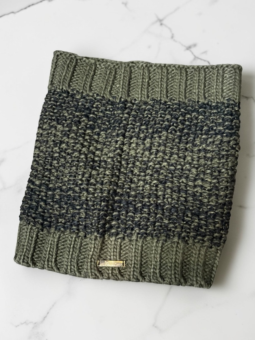Laundry By Shelli Segal Olive Green and Black Knit Neck Warmer
